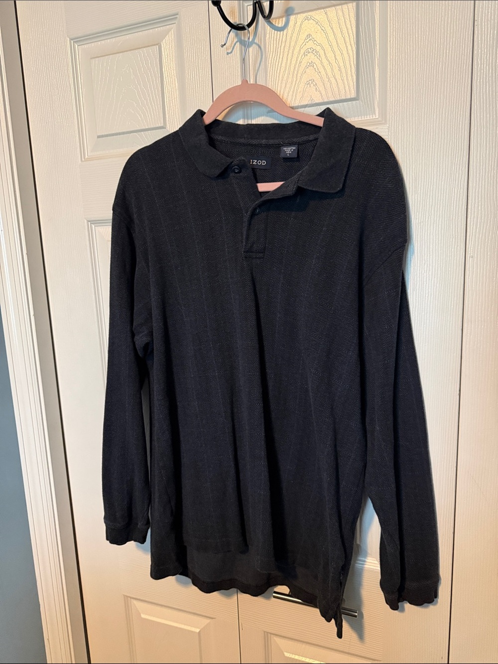 Izod Men’s Long-Sleeve Polo Shirt in Black